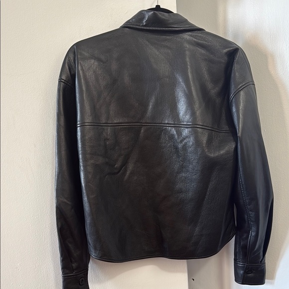 Babaton Black Leather Biker Jacket with Stand-up Collar - Picture 2 of 2